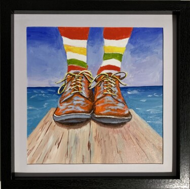 绘画 标题为“Orange shoes.” 由Vita Schagen, 原创艺术品, 丙烯 安装在纸板上