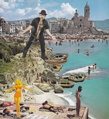 拼贴 标题为“La playa” 由Emilie Desault, 原创艺术品, 拼贴