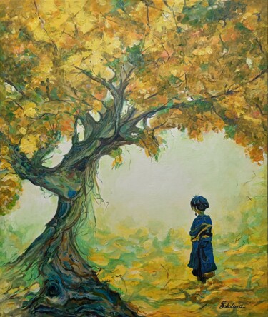 JAPANESE GIRL AND THE RISING SUN Painting titled "JAPANESE GIRL AND T…" by Svetlana Sokolova, Original Artwork, Oil Mounted on Wood Stretcher frame