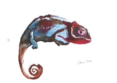 Pintura intitulada "Camaleão" por Marcus Araújo De Caldevilla, Obras de arte originais, Aquarela