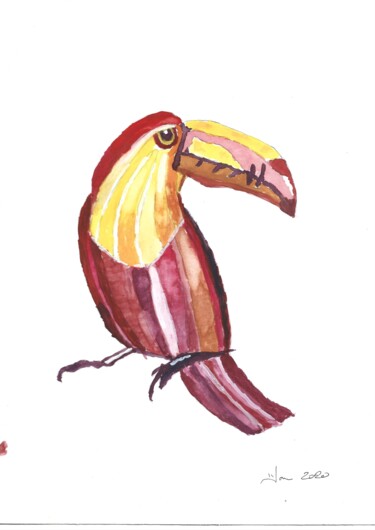 Pintura intitulada "Tucano" por Marcus Araújo De Caldevilla, Obras de arte originais, Aquarela