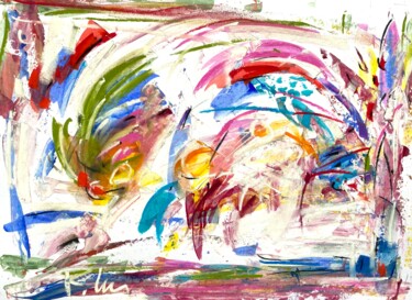 Painting titled "Explosions en coule…" by Regine Blot, Original Artwork, Acrylic Mounted on Wood Panel