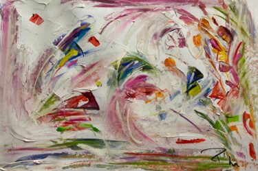 Painting titled "Danse au printemps" by Regine Blot, Original Artwork, Acrylic Mounted on Wood Panel