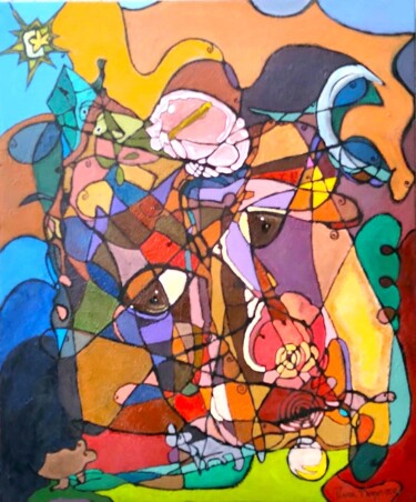 Schilderij getiteld "Fragmentada II" door Vera Borges, Origineel Kunstwerk, Acryl Gemonteerd op Frame voor houten brancard