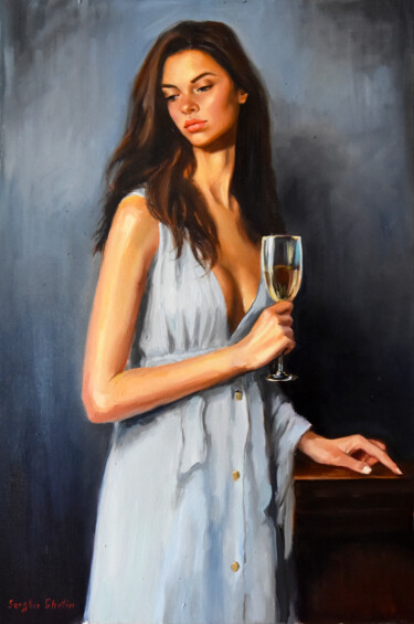 Malerei mit dem Titel "Young beauty with a…" von Serghei Ghetiu, Original-Kunstwerk, Öl Auf Keilrahmen aus Holz montiert