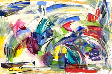 Painting titled "Débordements en tur…" by Regine Blot, Original Artwork, Acrylic Mounted on Wood Panel