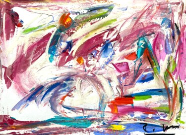 Painting titled "Flottements en rose…" by Regine Blot, Original Artwork, Acrylic Mounted on Wood Panel
