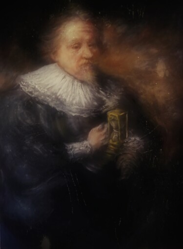 Malarstwo zatytułowany „D'après Rembrandt,…” autorstwa Amazeigh Bouzékri, Oryginalna praca, Olej Zamontowany na Drewniana ra…