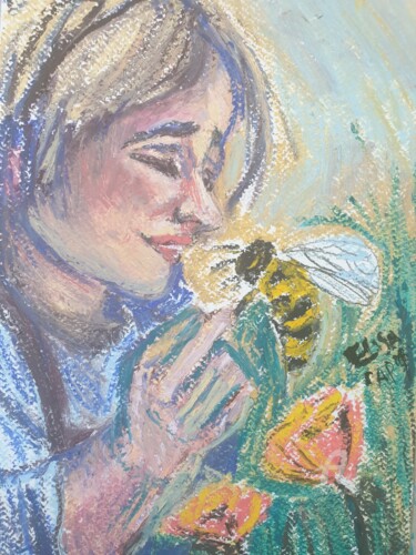 Pintura intitulada "Save the bees" por Elisabettac, Obras de arte originais, Pastel