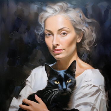 数字艺术 标题为“Portrait mit Katze” 由R.W.Born, 原创艺术品, AI生成的图像