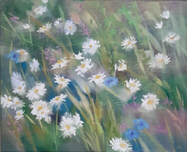 Painting titled "fleurs sauvages" by Marina Vorobjova, Original Artwork, Oil Mounted on Wood Stretcher frame