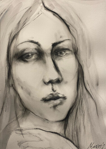Tekening getiteld "Face 11" door Marin, Origineel Kunstwerk, Pastel