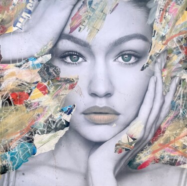 拼贴 标题为“Gigi Hadid” 由Maëva Stara, 原创艺术品, 拼贴 安装在木质担架架上