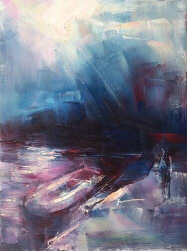 Painting titled "Lettres de l'île IV" by Marta Lipowska, Original Artwork, Oil Mounted on Wood Stretcher frame