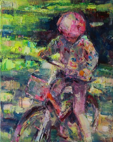 Pittura intitolato "Petit vélo VIII" da Marta Lipowska, Opera d'arte originale, Olio Montato su Telaio per barella in legno