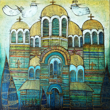 Souvenirs de Sofia 50x50 Painting titled "Souvenirs de Sofia…" by Albena Vatcheva, Original Artwork, Oil Mounted on Wood Stretcher frame