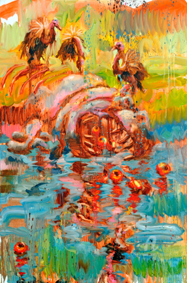 Painting titled "Vultures" by Thekairos, Original Artwork, Oil