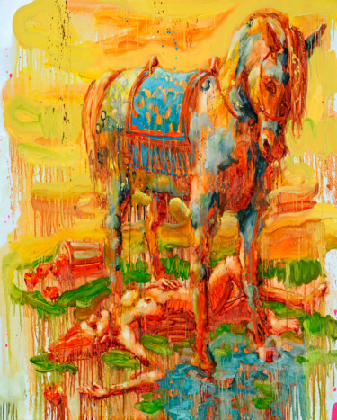 Painting titled "Eve 04 Spread Apples" by Thekairos, Original Artwork, Oil