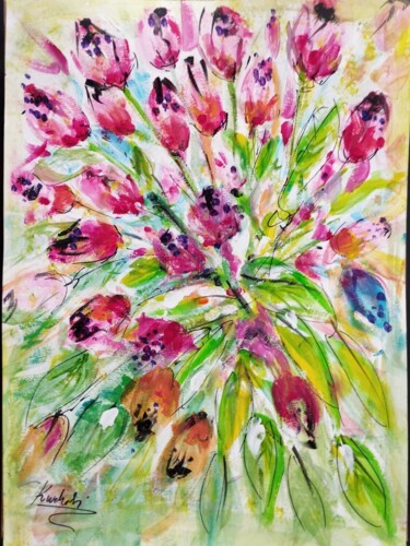 Pintura titulada "LES PIVOINES" por Karima Cresp, Obra de arte original, Acrílico