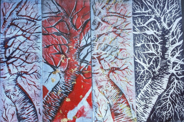 Printmaking titled "le bois" by Gilles Nickelsen, Original Artwork, Linocuts