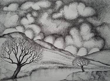 Zeichnungen mit dem Titel "Nuages ballonnés" von Jean-Claude Bemben, Original-Kunstwerk, Tinte