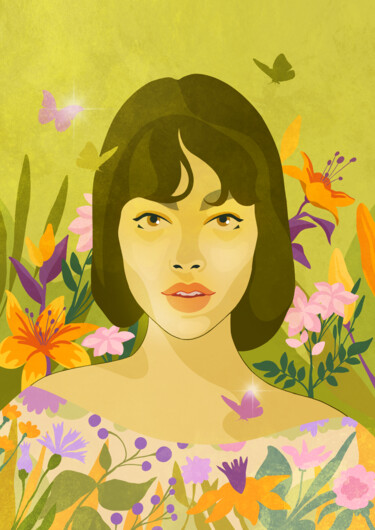 Digital Arts titled "Bloom" by Mariia Tsvetkova, Original Artwork, Digital Painting Mounted on Wood Stretcher frame