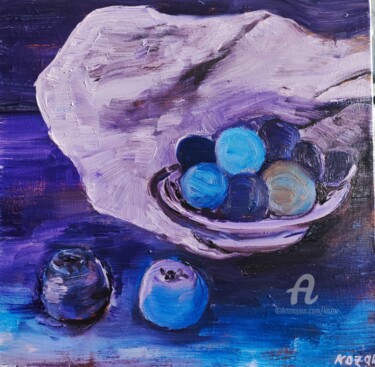 Painting titled "Nature morte dans l…" by Kozar, Original Artwork, Oil Mounted on Wood Stretcher frame