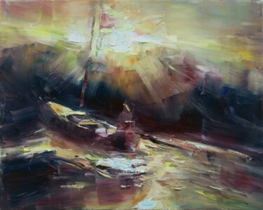 Painting titled "Vistule XVI" by Marta Lipowska, Original Artwork, Oil Mounted on Wood Stretcher frame