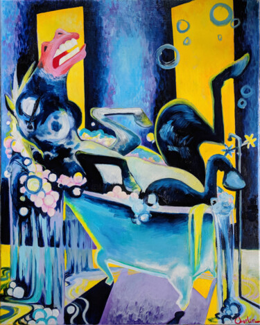 Taking A Bubble-bath 绘画 标题为“Taking A Bubble-bath” 由Oberlin The Artist, 原创艺术品, 油