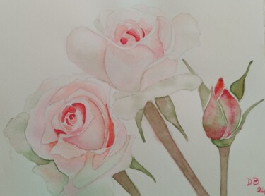 Painting titled "Trois Roses pour un…" by D. Bouchard, Original Artwork, Watercolor