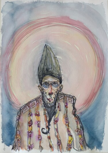 Painting titled "L'Alchimista" by Francesco Loggi, Original Artwork, Watercolor