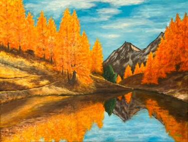 Painting titled "L'arolle et les mél…" by Charles Lienemann, Original Artwork, Oil Mounted on Wood Stretcher frame
