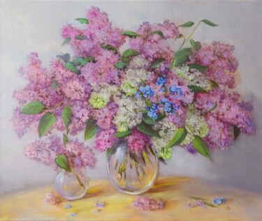 Peinture intitulée "Сирень и незабудки" par Svetlana Razumova, Œuvre d'art originale, Huile Monté sur Châssis en bois