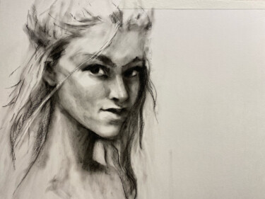 Drawing titled "Dare?" by Marin, Original Artwork, Pastel Mounted on Wood Stretcher frame