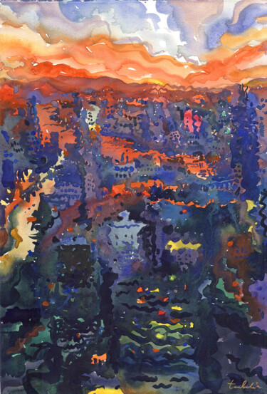 绘画 标题为“View to night Bangk…” 由Tanbelia, 原创艺术品, 水彩