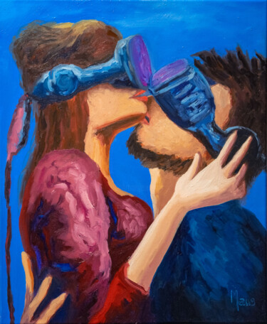 Painting titled "Amours Virtuels" by Guillaume Caron-Maus, Original Artwork, Oil