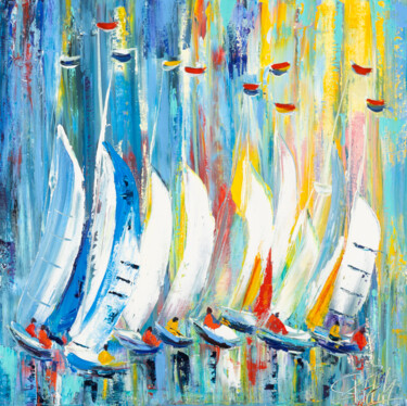 Peinture intitulée "REGATES ON TRACE" par Sophie Petetin, Œuvre d'art originale, Huile Monté sur Châssis en bois