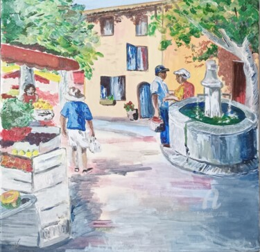 제목이 "Le marché dans le S…"인 미술작품 Christel로, 원작, 아크릴 나무 들것 프레임에 장착됨