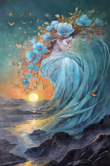 The water Nymph Peinture intitulée "The water Nymph" par Nicoleta Nica, Œuvre d'art originale, Huile Monté sur Châssis en bois