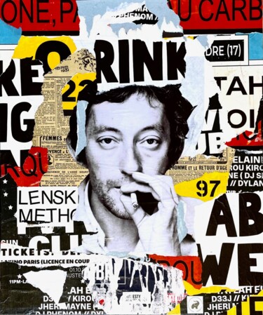 Collages intitulée "Gainsbourg" par Podkol, Œuvre d'art originale, Collages Monté sur Châssis en bois