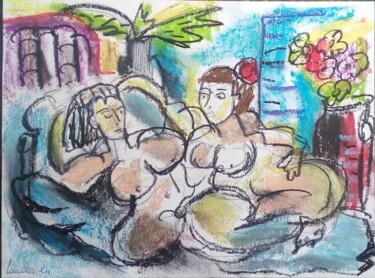 Drawing titled "Les bonnes amies" by Laudu, Original Artwork, Pastel