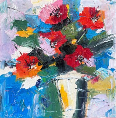 Floral bright energy Painting titled "Floral bright energy" by Irina Anis, Original Artwork, Oil Mounted on Wood Stretcher frame