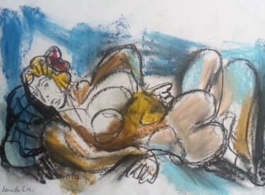 Disegno intitolato "La sieste" da Laudu, Opera d'arte originale, Pastello