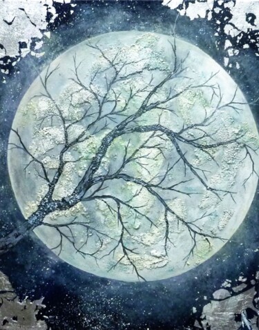 绘画 标题为“Luna tableau techni…” 由Anne Robin, 原创艺术品, 丙烯 安装在木质担架架上