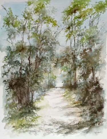 Peinture intitulée "Sous bois au printe…" par Marie-Charlotte Houpeurt-Chauffeté, Œuvre d'art originale, Aquarelle
