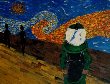 A Starry Night Screaming in a Bomb Suit Pittura intitolato "A Starry Night Scre…" da Timothy Colomer, Opera d'arte originale, Acrilico Montato su Telaio per barella…