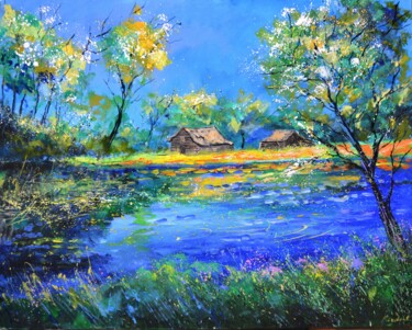 Pittura intitolato "Pond in spring" da Pol Ledent, Opera d'arte originale, Olio Montato su Telaio per barella in legno