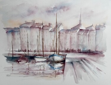 Peinture intitulée "Lumière du soir sur…" par Marie-Charlotte Houpeurt-Chauffeté, Œuvre d'art originale, Aquarelle