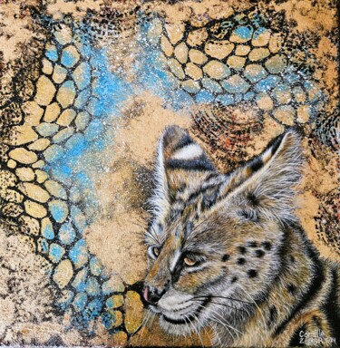 Peinture intitulée "Le Serval d'Or" par Camille Zéphyr, Œuvre d'art originale, Acrylique