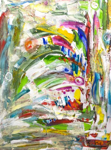 Inspiration amerindienne dans la grisaille Painting titled "Inspiration amerind…" by Regine Blot, Original Artwork, Acrylic Mounted on Wood Panel